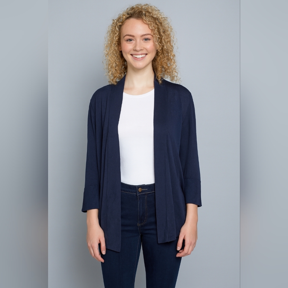 Chico's Cozy Navy Women's Cardigan 3/4 Sleeve 1 (8-10)